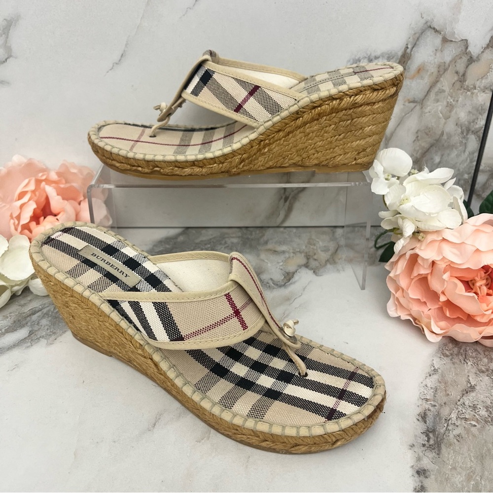 Burberry Beige Plaid Espadrille Wedge Sandals - Picture 3 of 14